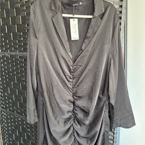 Boohoo Black Satin Ruched Dress